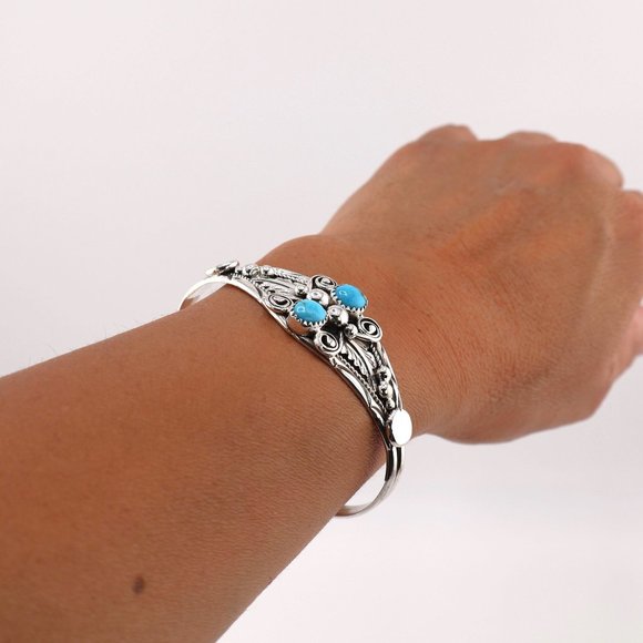 Navajo Turquoise Cuff Bracelet Sterling Silver Handcrafted Native American ** - Picture 9 of 11